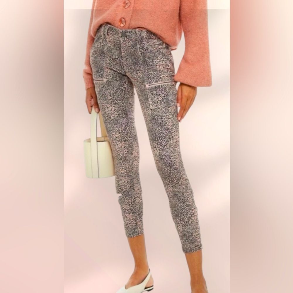 Free People | Joie Park skinny cargo jeans black & pink animal print NWT size 27 - Picture 2 of 11